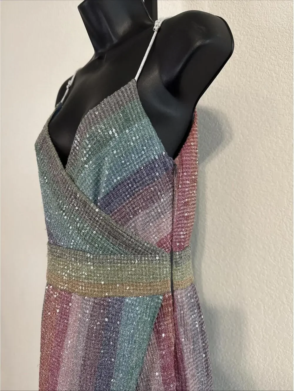 SAYLOR Rainbow Meghan Sequin Mini Dress Spaghetti Straps - MED **FLAWED** - Picture 6 of 13
